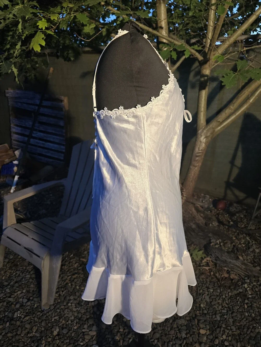 Vtg 90's White Satin Lace Sheer Babydoll Top Coquette Soft Core Bridal Dollette - Picture 4 of 7